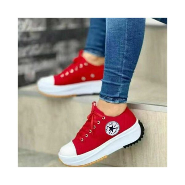 (Red, 38) Canvas Shoes Women Sneaker Platform Casual Breathable Sport Design Fashion