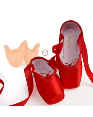 (Red, 38=Foot Length24cm) Adult Ballet Shoes Training Satin Strap Flat Wearresistant Convenient Practical