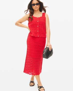 Red Crochet Co-ord Midi Skirt