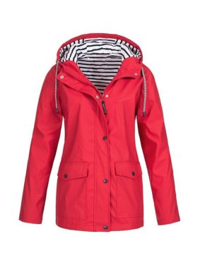 (Red, L) Women's Waterproof Raincoat Ladies Outdoor Wind Rain Forest Jacket Coat Rainy