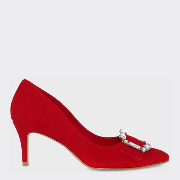 Red Lucinda Suede Court Shoes
