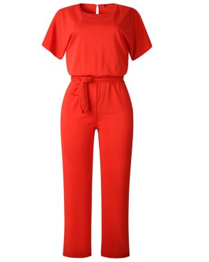 (Red, M) Ladies Jumpsuit Trousers Club Wear Tights Party Casual Pants UK
