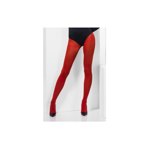 Red Opaque Tights - tights opaque red fancy dress ladies accessory womens smiffys