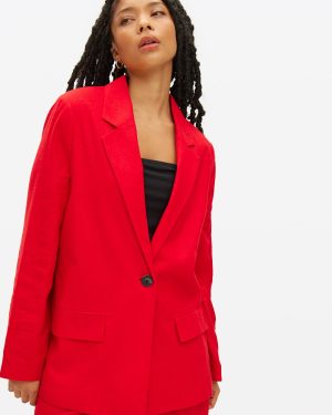 Red Relaxed Fit Linen Blend Co-ord Blazer