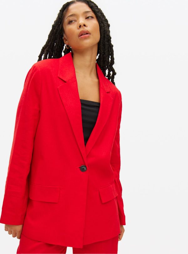 Red Relaxed Fit Linen Blend Co-ord Blazer