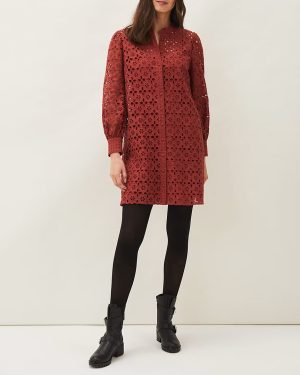 Red Rihanna Tunic Broderie Dress