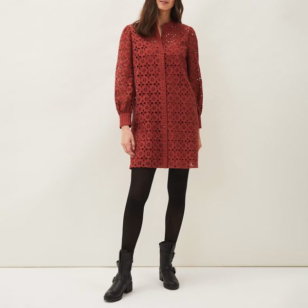 Red Rihanna Tunic Broderie Dress