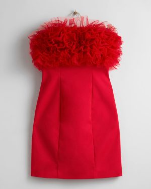 Red Ruffle Bandeau Bodice Mini Dress