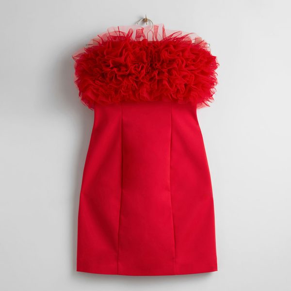 Red Ruffle Bandeau Bodice Mini Dress