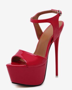 Red Sexy Shoes Stiletto Heel Peep Toe Platform Sandals For Women