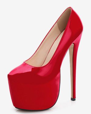 Red Sexy Shoes Women Platform Heels Almond Patent Sky High Slip On Pumps