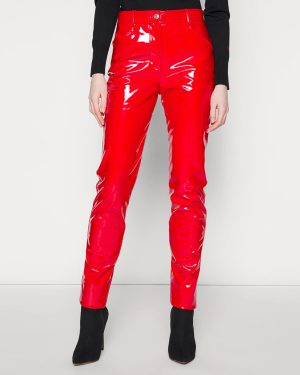 Red Skinny Mid Rise Trousers