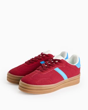 Red Stripe Faux Suede Chunky Sole Trainers