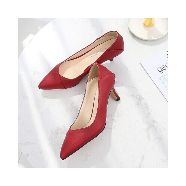 (Red, UK7.5=EUR42) Women Party Evening Low Mid Kitten Heel Shoes