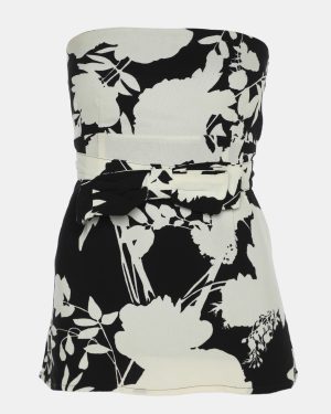 Red Valentino Black/White Floral Print Crepe Belted Blouse M