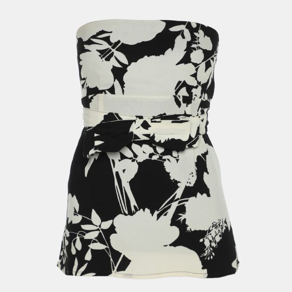 Red Valentino Black/White Floral Print Crepe Belted Blouse M