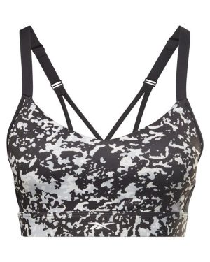 Reebok Lux Speckle Modern Safari Strappy Bra Womens Medium Impact Sports - Black
