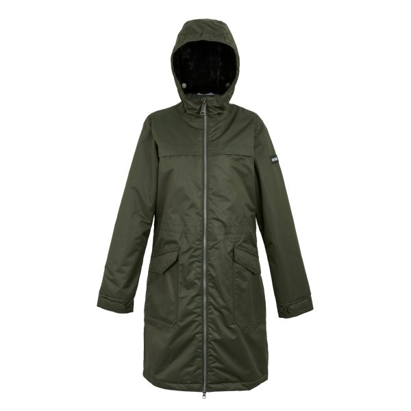 Regatta Women's Lightweight Romine II Waterproof Parka Jacket Dark Khaki Black, Size: 10