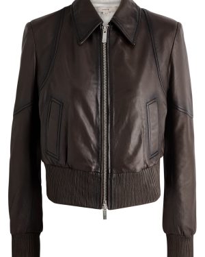 Remain BY Birger Christensen Leather Bomber Jacket - Dark Brown - 38 (UK10 / S)