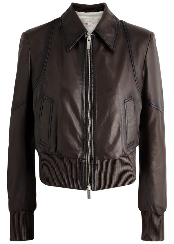 Remain BY Birger Christensen Leather Bomber Jacket - Dark Brown - 38 (UK10 / S)