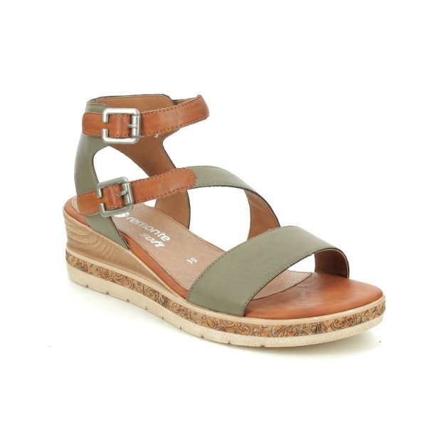 Remonte D3052-54 Boustrap Green Womens Wedge Sandals in a Plain Man-made in Size 37
