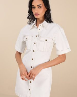 Renske White Denim Button-Front Mini Dress