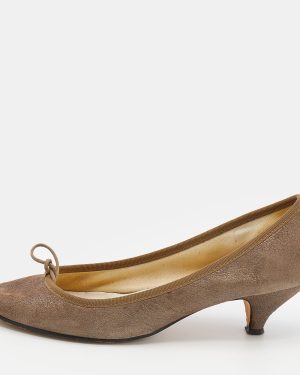Repetto Khaki Suede Bow Detail Kitten Heel Pumps Size 41