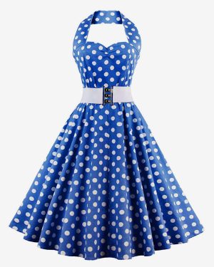 Retro Glamour Dress 1950s Audrey Hepburn Style Sleeveless Woman's Knee Length Polka Dot Swing Dress