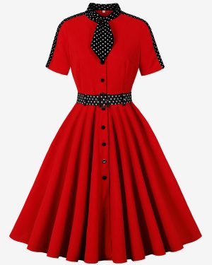 Retro Polka Dot Shirt Dress With Tie And Belt Vintage Inspired Midi Dress For Women 2025