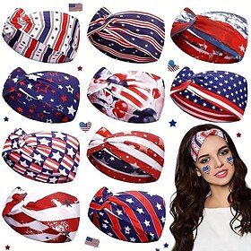 Retro USA Flag Print Sports Headband Knotted Sweat Absorbing Elastic Hair Band American Flag Independence Day for Women's Fitness Workouts