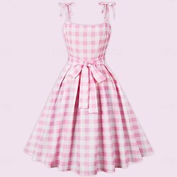 Retro Vintage 1950s Hot Pink Swing Dress Flare Dress Checkered Gingham Women's Masquerade Daily Wear Date Bachelorette Party Adults' Dress Homecoming Dresses