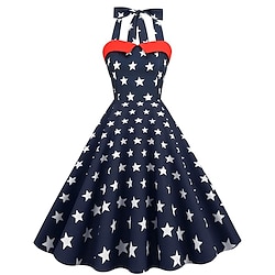 Retro Vintage 1950s Independence Day A-Line Dress Swing Dress Halter USA Flag Women's Masquerade 4th of July Casual Daily Bachelorette Party Adults' Dress Homecoming Dresses