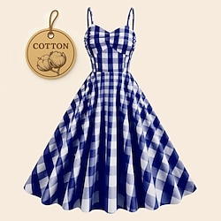 Retro Vintage 1950s Rockabilly A-Line Dress Swing Dress Halter Plaid Checkered Checkered Gingham Women's Masquerade Casual Daily Bachelorette Party Adults' Dress Homecoming Dresses Spring Summer