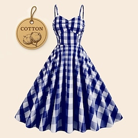 Retro Vintage 1950s Rockabilly A-Line Dress Swing Dress Halter Plaid Checkered Checkered Gingham Women's Masquerade Casual Daily Bachelorette Party Adults' Dre