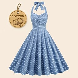 Retro Vintage 1950s Rockabilly A-Line Dress Swing Dress Halter Polka Dot Women's Masquerade Casual Daily Bachelorette Party Adults' Dress Homecoming Dresses Spring Summer