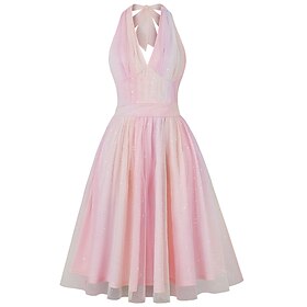 Retro Vintage 1950s Rockabilly Midi Cocktail Dress Flare Dress Sequins Halter Rainbow Women's Vacation Homecoming Party Evening Adults Dress Summer