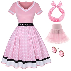 Retro Vintage 1950s Rockabilly Petticoat Hoop Skirt A-Line Dress Tutu Polka Dot Women's Party / Evening Masquerade Bachelorette Party Adults' Dress Earrings Headwear Spring Summer