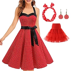 Retro Vintage 1950s Rockabilly Petticoat Hoop Skirt A-Line Dress Tutu Polka Dot Women's Party / Evening Masquerade Bachelorette Party Adults' Dress Earrings Headwear Spring Summer