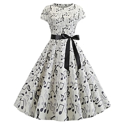 Retro Vintage 1950s Vacation Dress Flapper Dress Swing Dress Musical Notes Women's Masquerade Casual Daily Bachelorette Party Adults' Dress Homecoming Dresses