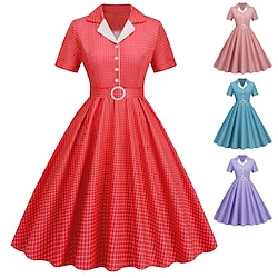 Retro Vintage 1950s Vintage Dress Swing Dress Flare Dress Plaid Women's Carnival Masquerade Casual Daily Bachelorette Party Adults' Dress Homecoming Dresses