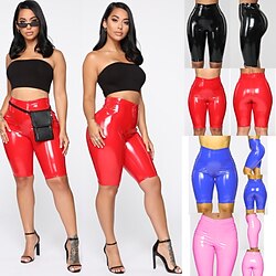 Retro Vintage 1980s Mid Thigh PU Shorts Biker Shorts Cycling Shorts Disco Shiny Latex Patent Metallic Women's Halloween Carnival Pride Parade Pride Month Adults' Shorts Summer