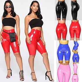 Retro Vintage 1980s Mid Thigh PU Shorts Biker Shorts Cycling Shorts Disco Shiny Latex Patent Metallic Women's Halloween Carnival Pride Parade Pride Month Adult