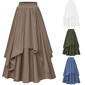 Retro Vintage Medieval Renaissance Ankle Length Skirt Maxi Skirt Ren Faire Solid Color A-Line Women's Celtic Pirate Masquerade Casual Daily Adults' Skirt