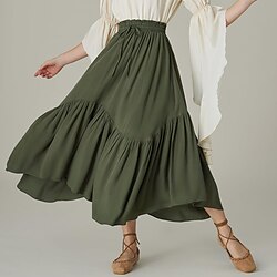 Retro Vintage Medieval Renaissance Midi Skirt Viking Asymmetric Hem Solid Color Women's Celtic Fantasy Halloween Carnival Vacation Casual Daily LARP Adults' Skirt