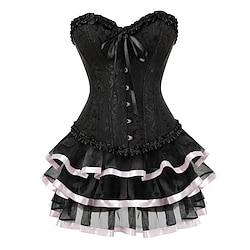 Retro Vintage Outfits Masquerade Pleated Drawstring Tummy Control Jacquard Women's Halloween Carnival Masquerade Performance Party Halloween Adults' Skirt Corset
