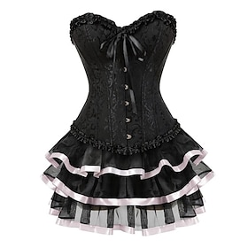 Retro Vintage Outfits Masquerade Pleated Drawstring Tummy Control Jacquard Women's Halloween Carnival Masquerade Performance Party Halloween Adults' Skirt Cors