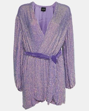 Retrofete Purple Sequin Belted Mini Wrap Dress XS