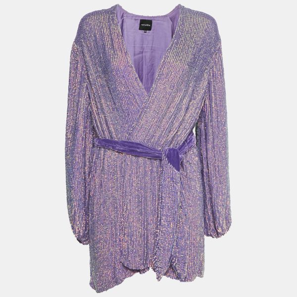 Retrofete Purple Sequin Belted Mini Wrap Dress XS