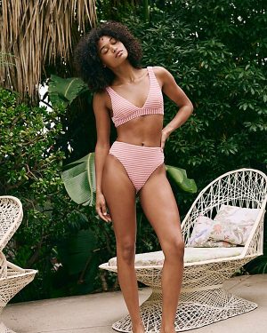 Rhythm Cove Stripe High-Waist Bikini Bottoms at Free People in Sunset, Size: XS