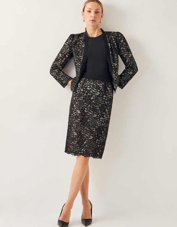 Ria Lace Pencil Skirt Black